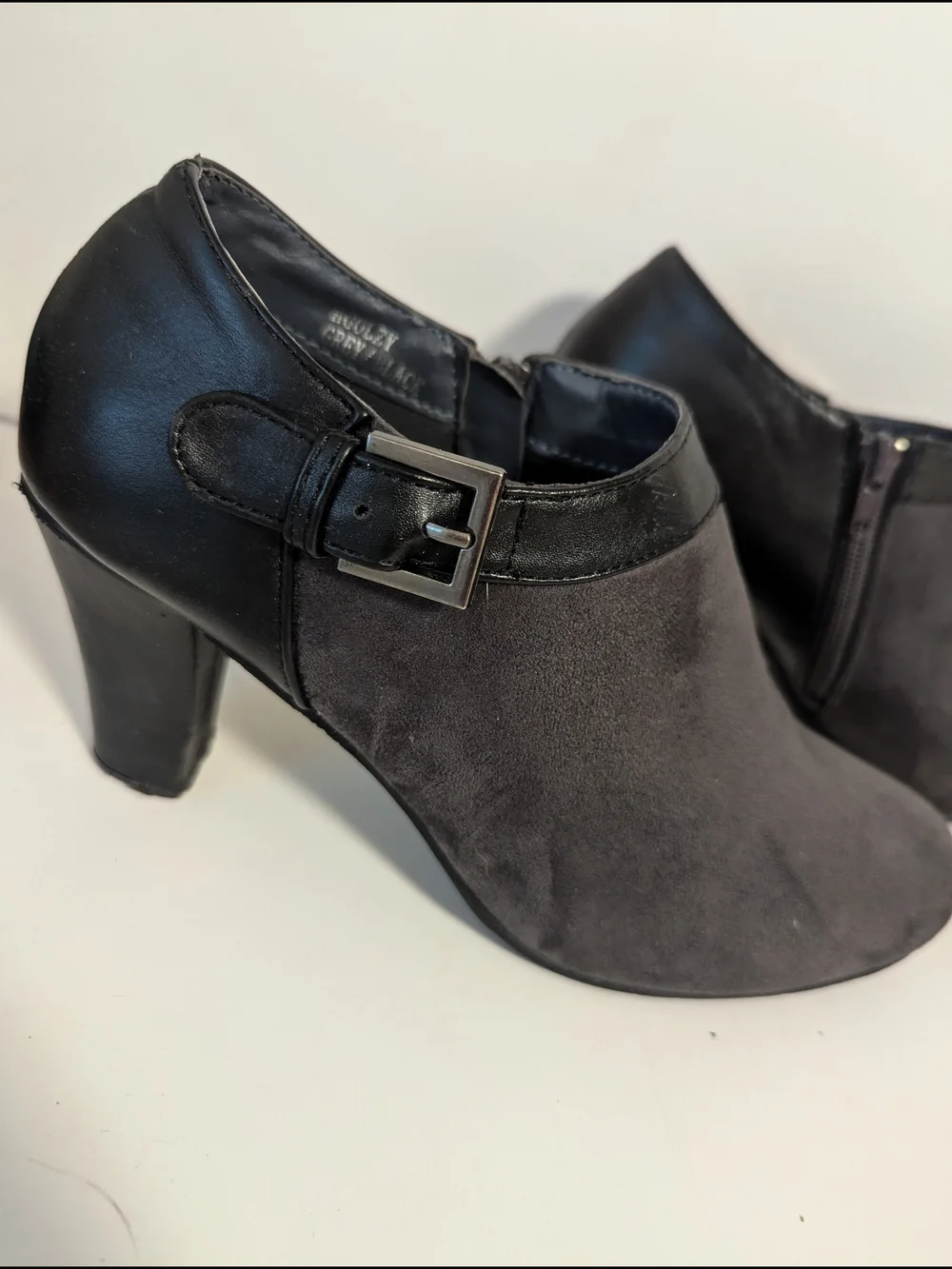 Women's Black & Charcoal Suede Ankle Booties with Buckle